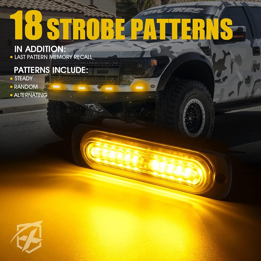 XPRITE Amber 12 LED Emergency Strobe Kit Surface Flash Mount Side Marker Glyl Grill Dangerous Warning Blink Light Head Off Road Car ATV Track Car -8 pieces