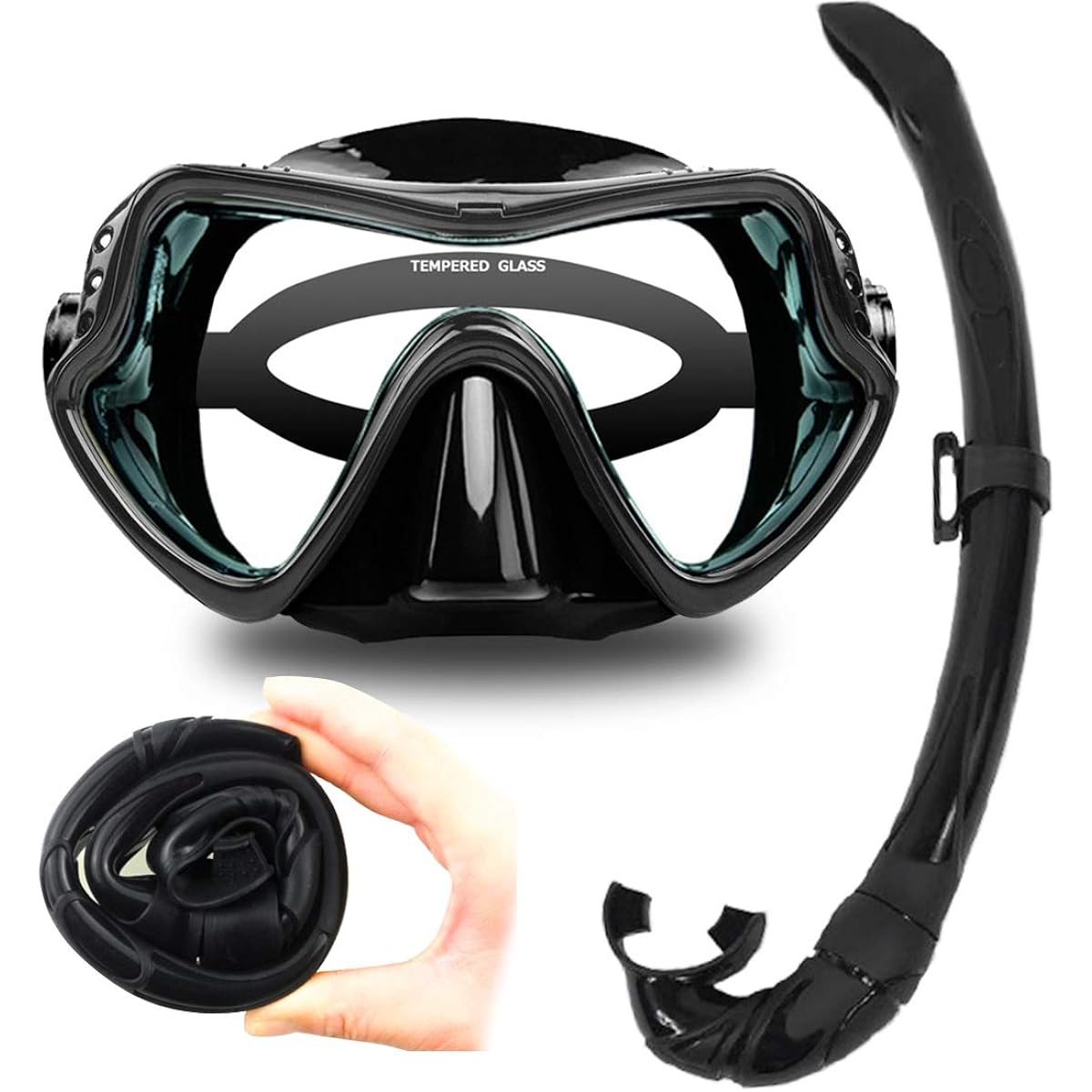 DAYOFF snorkeling set Snorkel set that can be stored in a diving mask (2-piece set (black))
