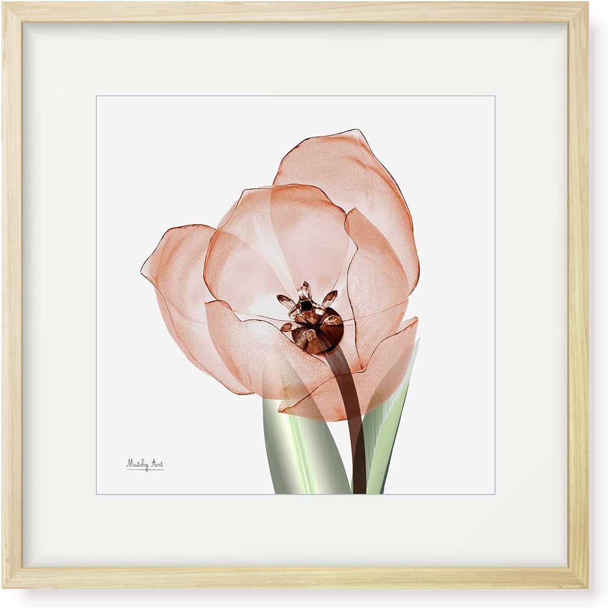 Painting "Red Tulip" Interior Painting Flower Art Panel Framed (Height 32cm x Width 32cm)