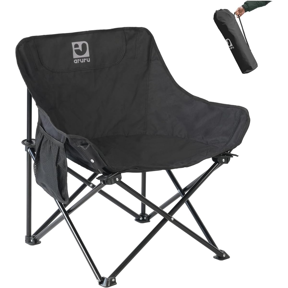 aruru camping chair, outdoor folding low chair, compact and easy to carry, load-bearing cross-legged chair (black)