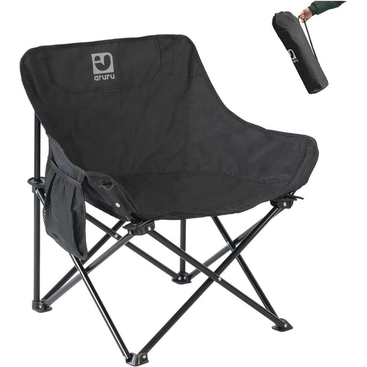 aruru camping chair, outdoor folding low chair, compact and easy to carry, load-bearing cross-legged chair (black)