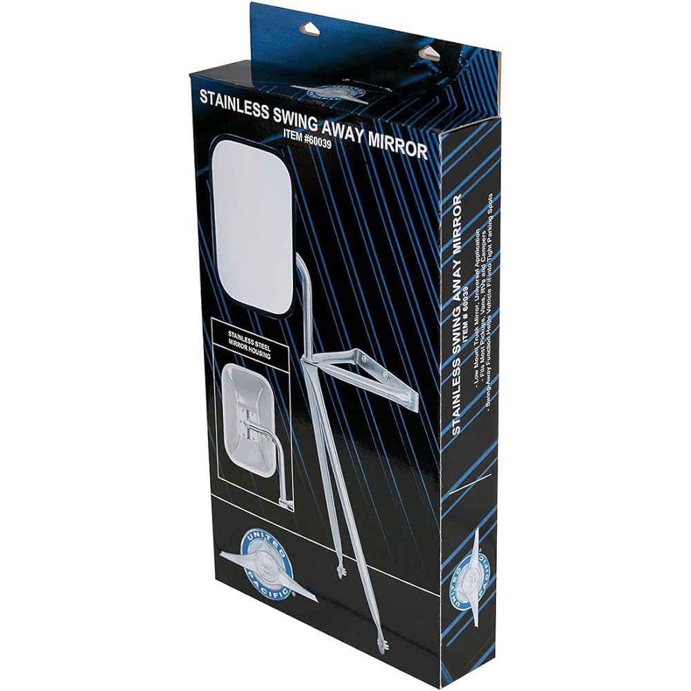 (United Pacific) UNITED PACIFIC 60039 Stainless steel swing swing Awake mirror track van RV for camper Double strength tube 1 mirror