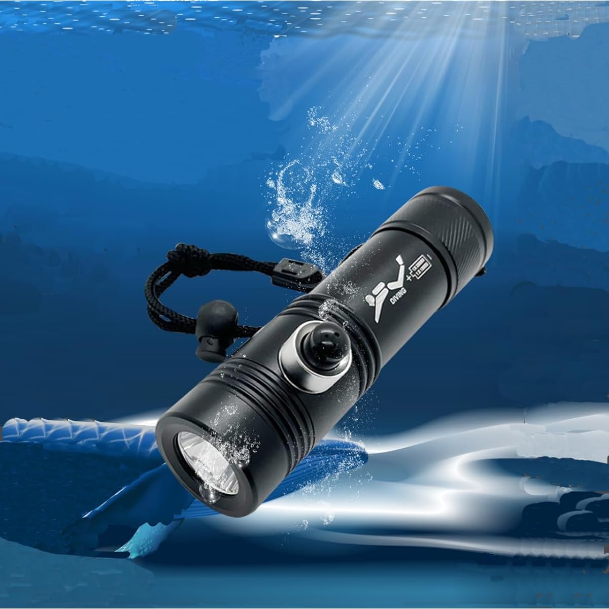Diving light, high brightness, 2600 lumens, flashlight, 3 lighting modes, underwater light, usable up to 100m underwater, submersible pump, small, for outdoor use, for fishing/climbing/camping/disaster prevention/power outages, waterproof, amphibious, ea
