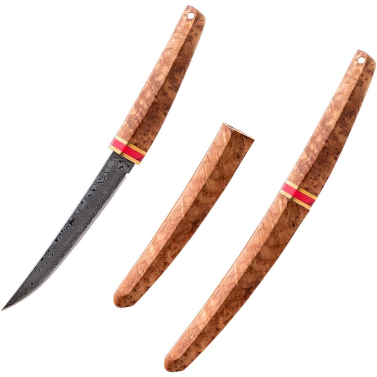 Irai Utaki Camping Knife Survival Knife [New Moon Samurai] 9cm Damascus Steel with Kashiwaki Scabbard Good Grip Sheath Knife for Fishing Camping Fishing Outdoors