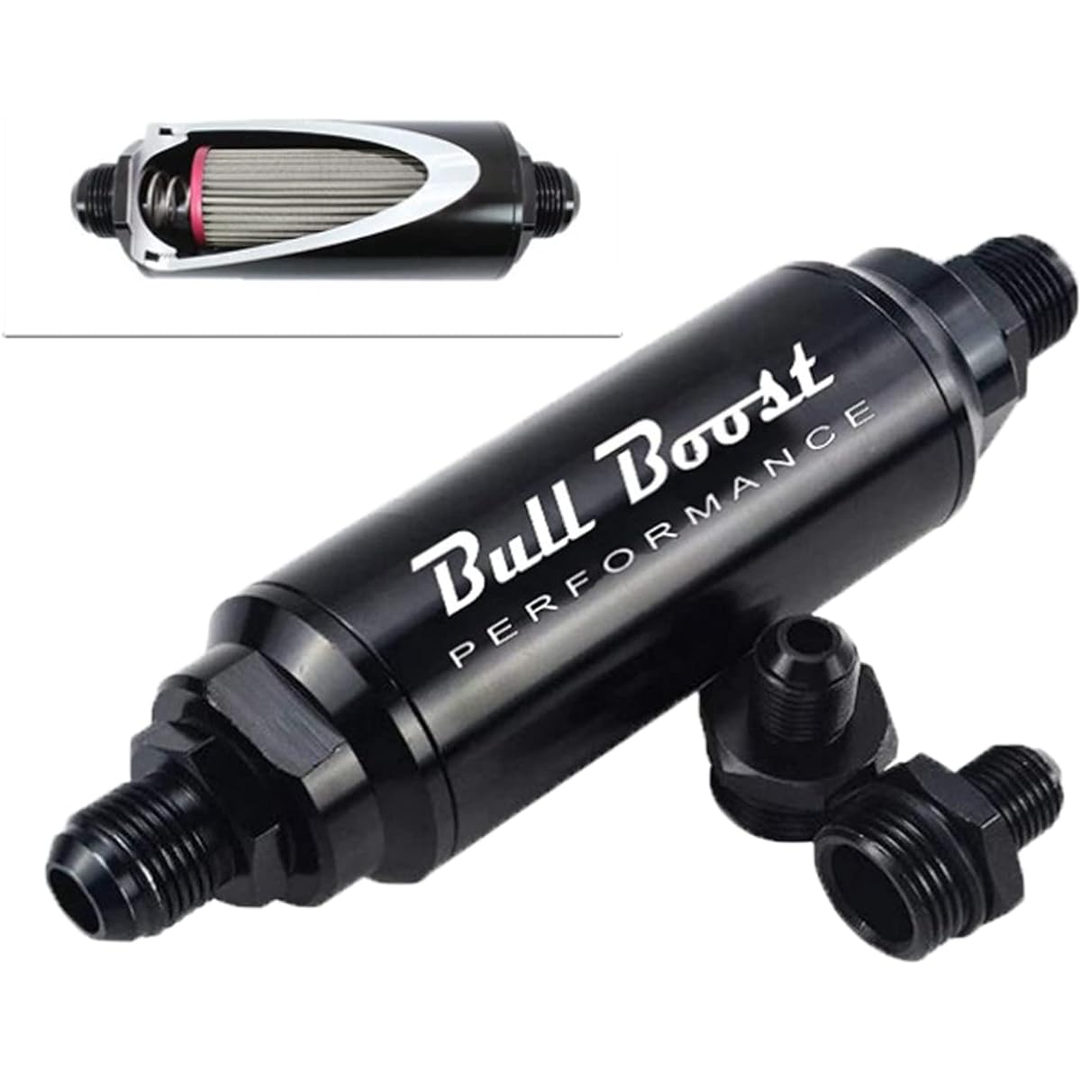 BULL BOOST 44 Micron fuel filter inline -6an -8an -10AN universal high flow bobillet