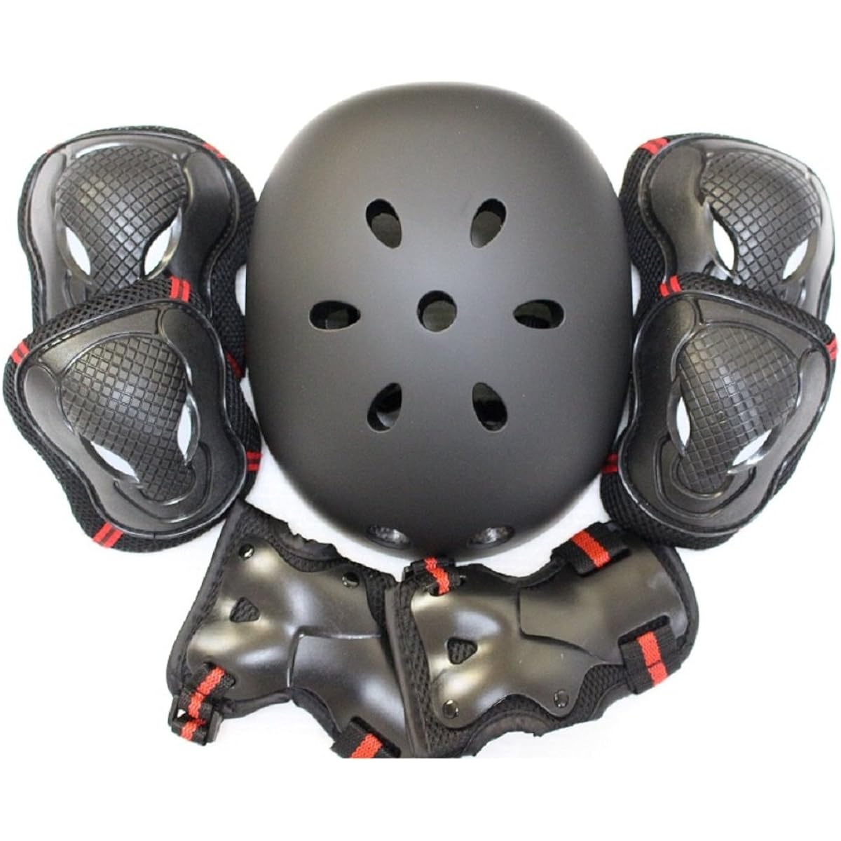 edunamay Helmet Protector 3 Piece (Elbow, Knee, Wrist) Set Skateboard (Red, L)