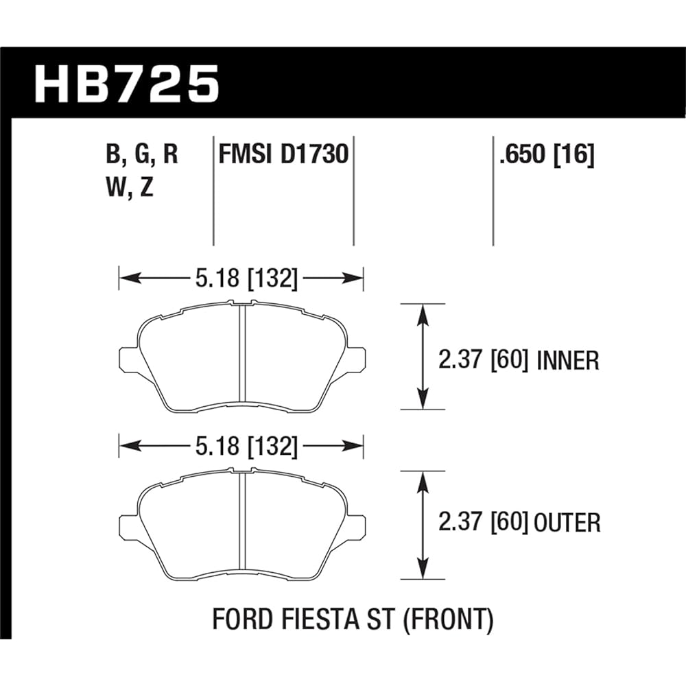 Hawk HB725B.650 Brake pad (2014 Ford Fiesta ST HPS 5.0 Front)