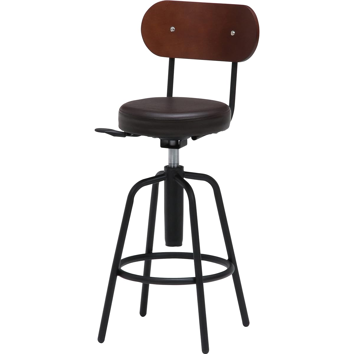 Fujiboeki Counter Stool Bar Stool Width 32 x Depth 37 x Height 83.5~94cm Dark Brown Counter Chair with Backrest Synthetic Leather Gas Lift Type 15187