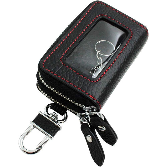 [AWESOME] Smart key case double zipper type with clear window black x red stitch ASK-CMW002R