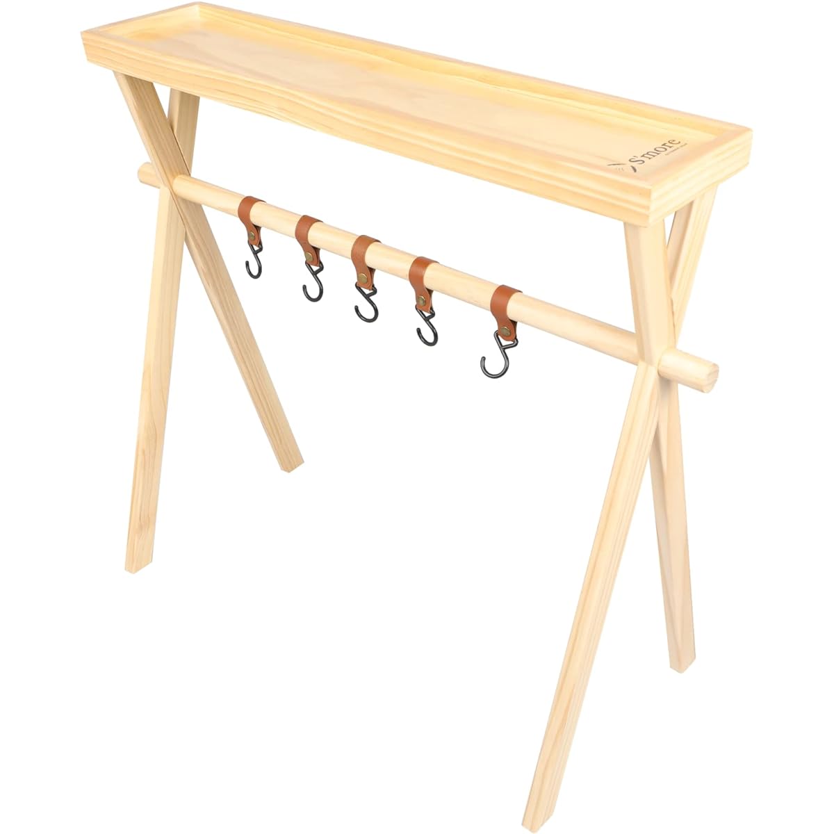 S'more Woodi Hanging Rack Woodi Hanging Rack Hanging Rack Camping Wooden S'mores Outdoor Hanger Rack Pine Tree Lightweight Hanging Stand Counter Compact Storage Clothes Drying Easy Assembly Storage Bag Included