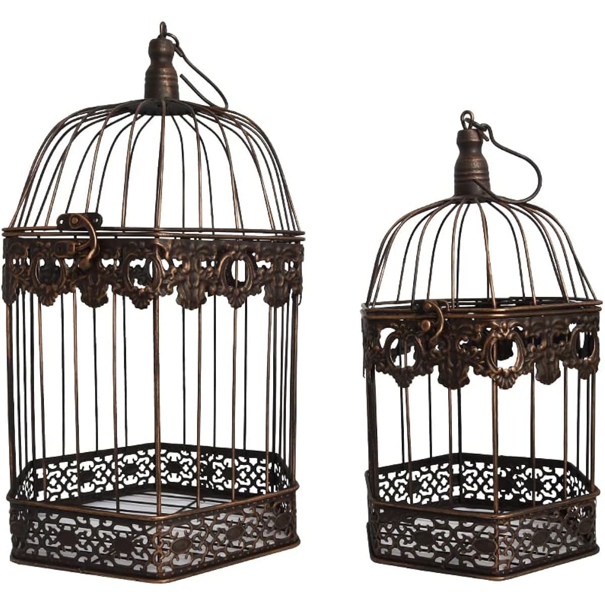 Birdcage, Cage, Interior Iron, Birdcage, Ornament, Display, Object, Gardening Goods (Antique, Set of 2 M&L Hexagons)