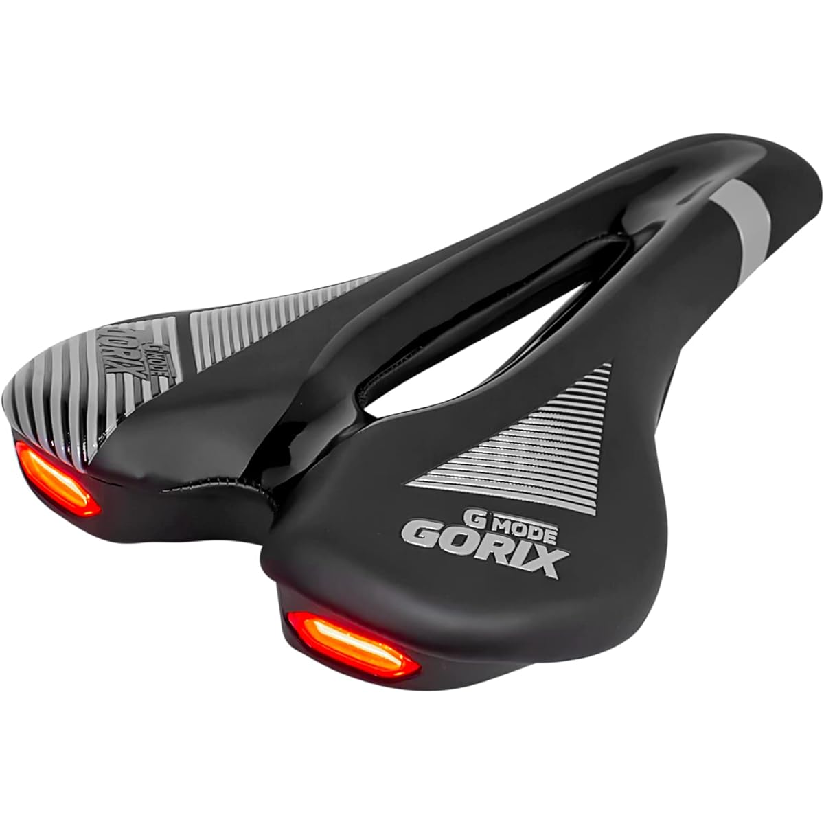 GORIX Saddle Bicycle [Saddle with Light] Short Nose Wide Type Tail Light (GX-GMODE) Waterproof PU Leather Cushion Road Bike Cross Bike Cushion Perforated Stylish Design