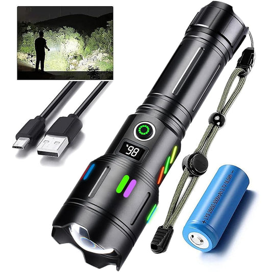 (2023 Latest Digital Electricity) Flashlight, Military, Strongest, Ultra Bright, 95,0000 Lumens, Penlight, Type-C USB Rechargeable, LED Light, 9,000 M, Ultra Long Fire, Super Strong, Handy, Bright, 5