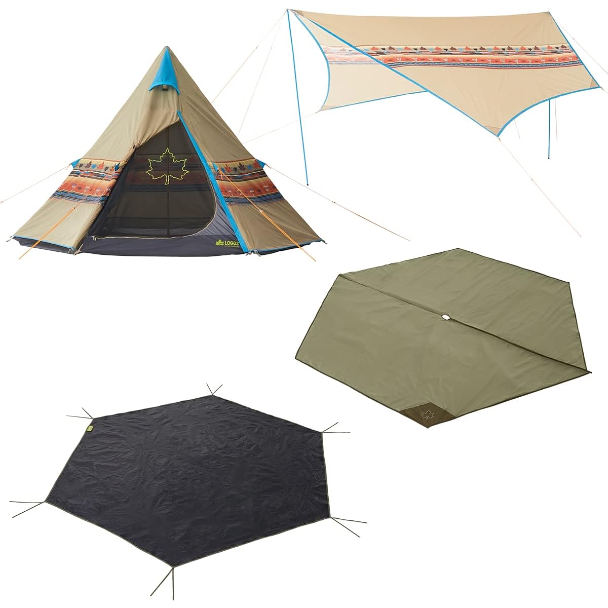 LOGOS Navajo TEPEE300+ Bridge Hexa Set 71809523 Beige Tent (approx.) 300 x 250 x 180 cm