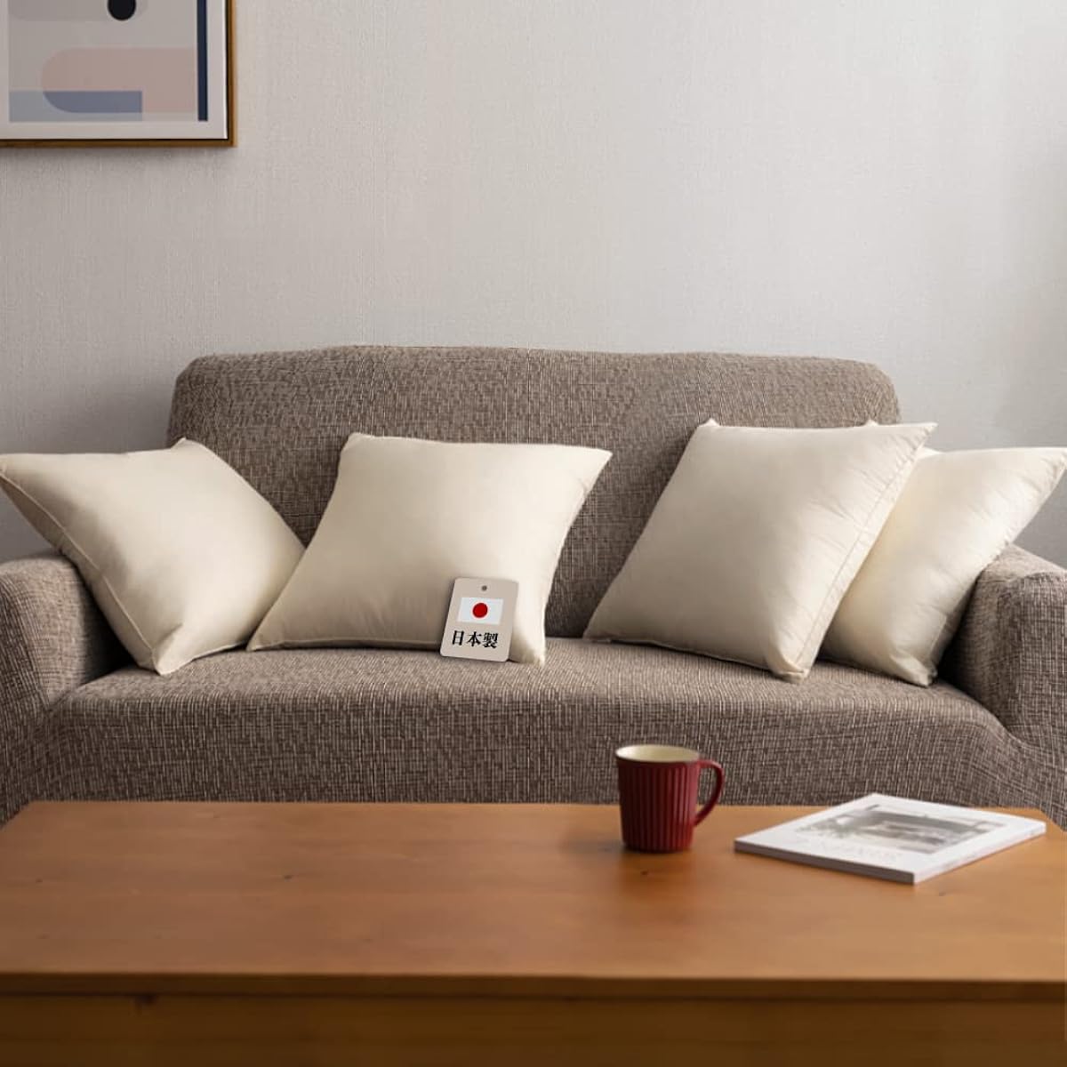 Iris Plaza Nude Cushion, 45 x 45 cm, Made in Japan, Set of 4, 100% Feather, Unbleached, No Compression, Fluffy by Drying in the Sun, Back Pad, White