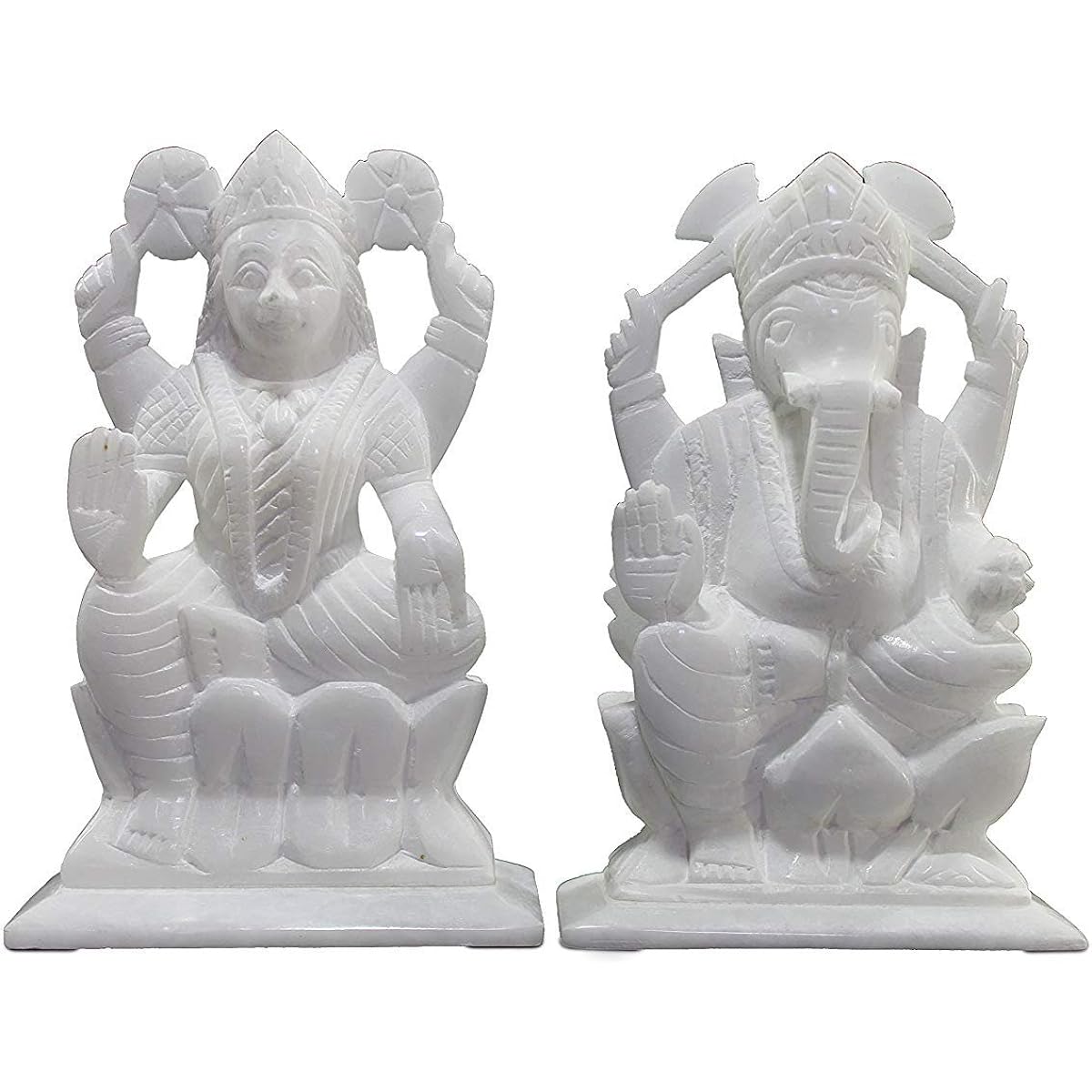 StonKraft - 7 Inch (Big Size) - Ganesha Lakshmi Idol - Handmade Indian Marble Puja Ganesha Ganpati Ganesha Lakshmi Idol Statue, Murti