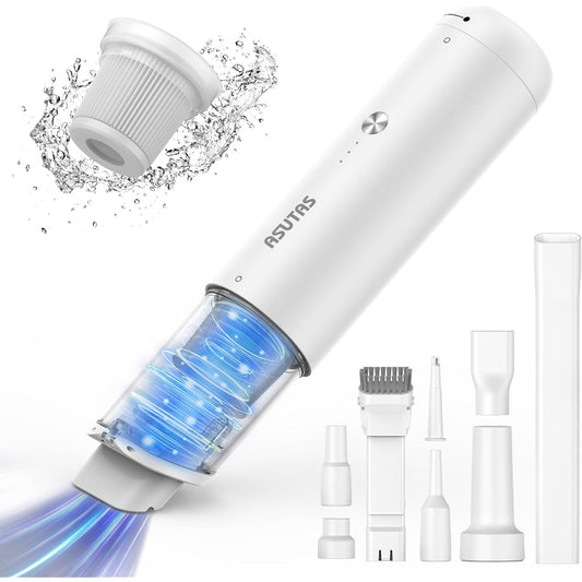 ASUTAS Handy Cleaner Cordless [8 Piece Parts Set, 3 in 1] Car Vacuum Cleaner, Powerful Suction, Handy Vacuum Cleaner, 16000PA, Small Mini Vacuum Cleaner, USB Rechargeable, Lightweight, 2-Stage Mode, Vacuum Pump, Small Cleaner, Includes Various Nozzles [I
