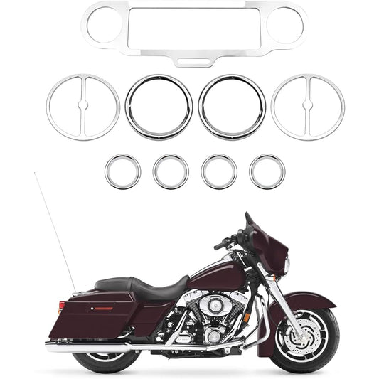 9 Pieces Stereo Accent Speedometer Speaker Trim Ring Kit for Harley-Davidson Electra Street Road Glide 1986-2013