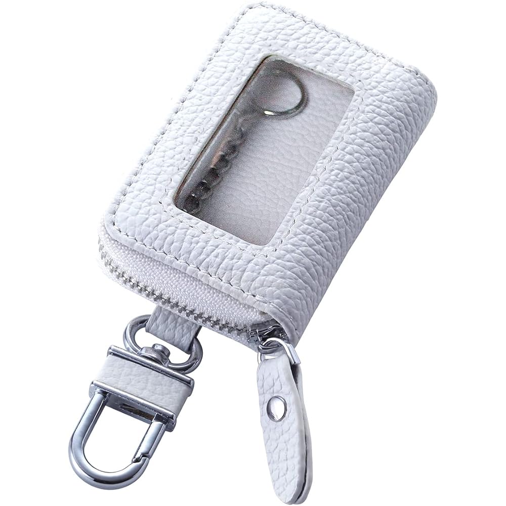 Smart key case with clear window, white genuine leather key case ASK-CM003