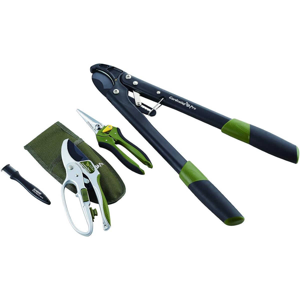 KAKURI Garden Tool Set 4 Pieces (Targe Branch Cutting Shears/Pruning Shears/Universal Shears/Sharpener) Gardening Flower Shears, Fresh Flowers, Plants, Twigs, Gardening Professional GTS-010