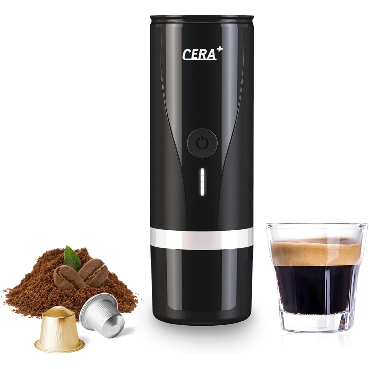 CERA+ Portable Espresso Maker Non-Heating Version Electric Coffee Machine Compatible Ground Coffee NS Pod Office Travel Camping Espresso Machine Charging Rechargeable Coffee Maker, PCM01 (Black)