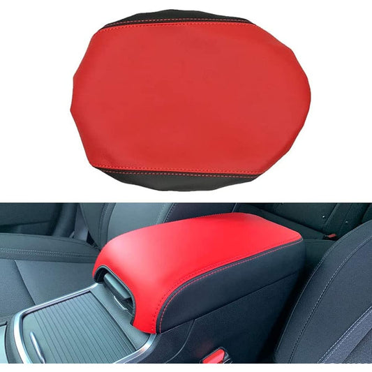 BOYUER Center Console Cover Armless Leather Pad Cover DODGE CHARGER 2011-2023/CHRYSLER 300 2015-2022 (Black & Red)