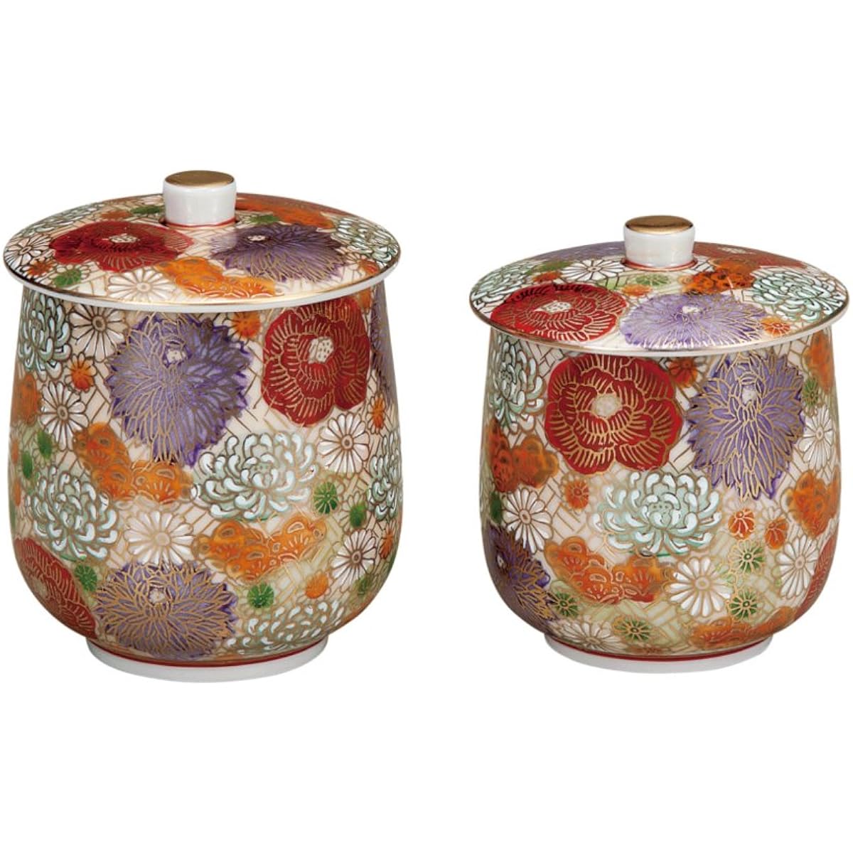 Maruyone Kutani Ware Tea Cup with Lid Hanazume K4-739