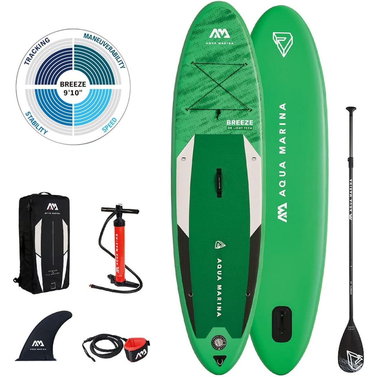 Aquamarina SUP Inflatable Stand Up Paddle Board 9'10"(300cm) BREEZE BT-21BRP, Green