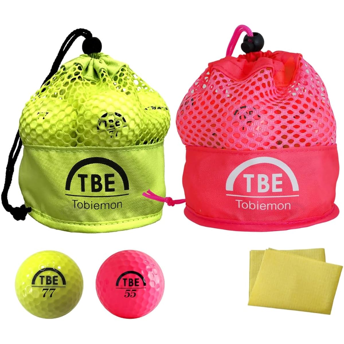 TOBIEMON Officially Licensed Golf Balls, 2 Piece Construction, 2 Dozen Set (24 Balls), Mesh Back Included, Microfiber Cloth Convenient for Cleaning Clubs and Balls