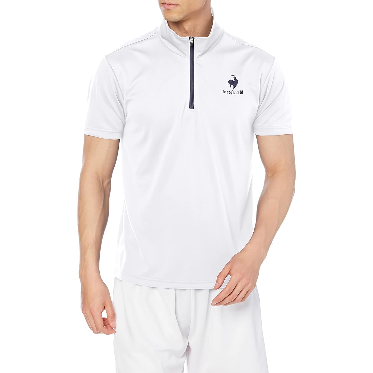 [Le Coq Sportif] Men's Short Sleeve Half Zip Shirt, Sweat Absorbent, Quick Drying, Stretch, One Point Training