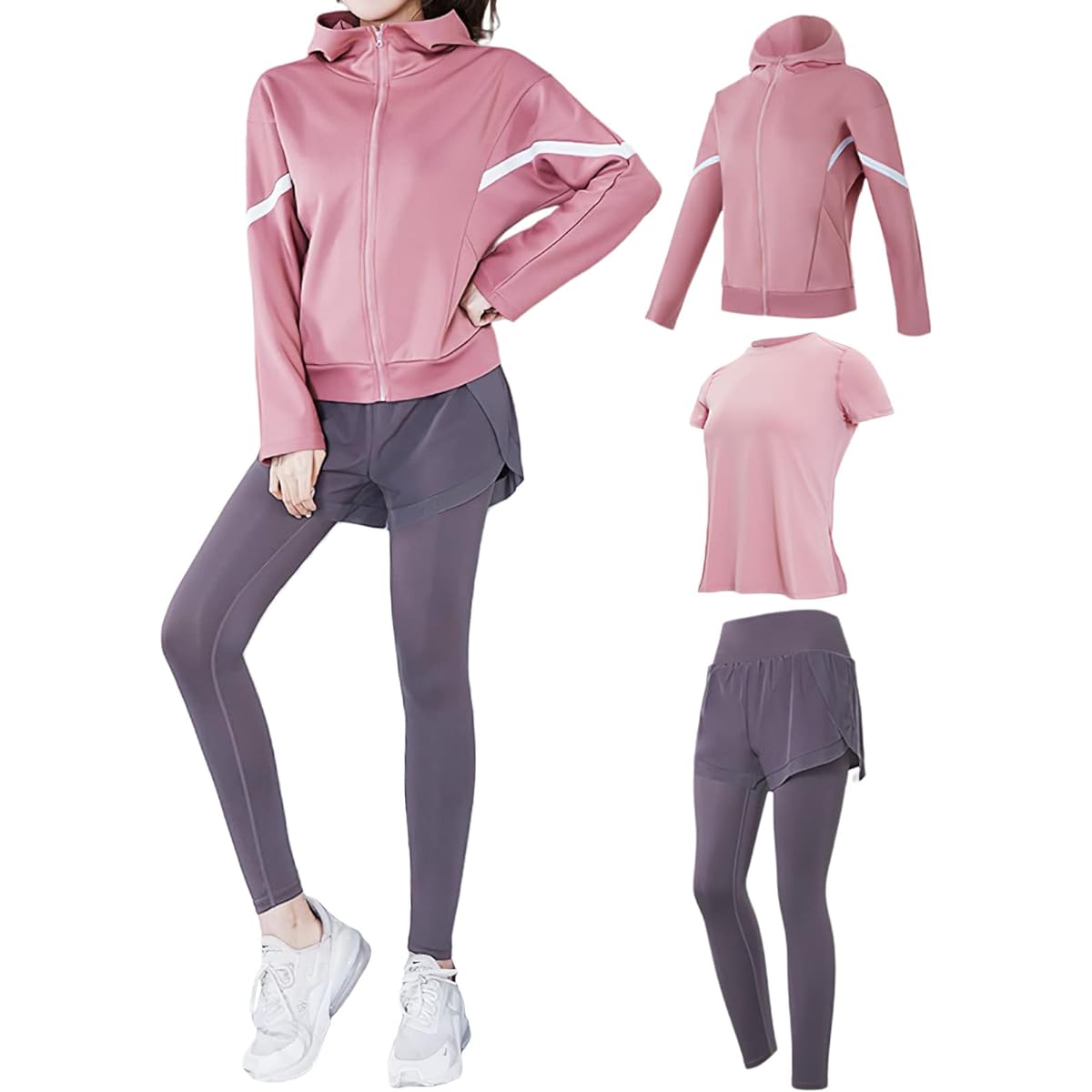 [VeroMan] Women's Sportswear 3 Piece Set Top and Bottom Set Gym Outerwear ppi-wsi44