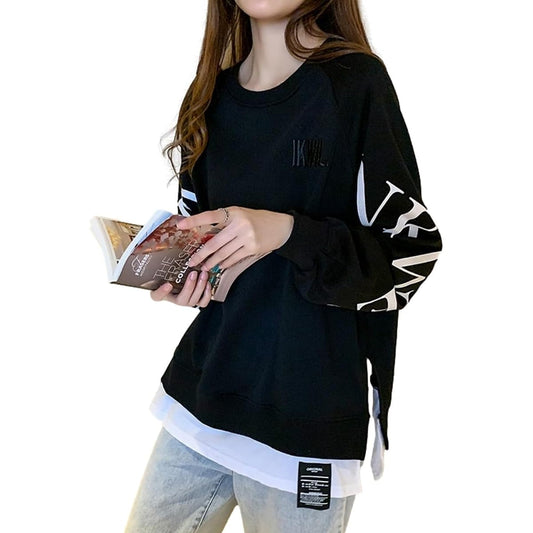 [Lopis] Women's Sweatshirt, Layered Sweatshirt, Loose, Long Sleeve, Top, Korean, Slimming, Comfortable, Oversized, Cute