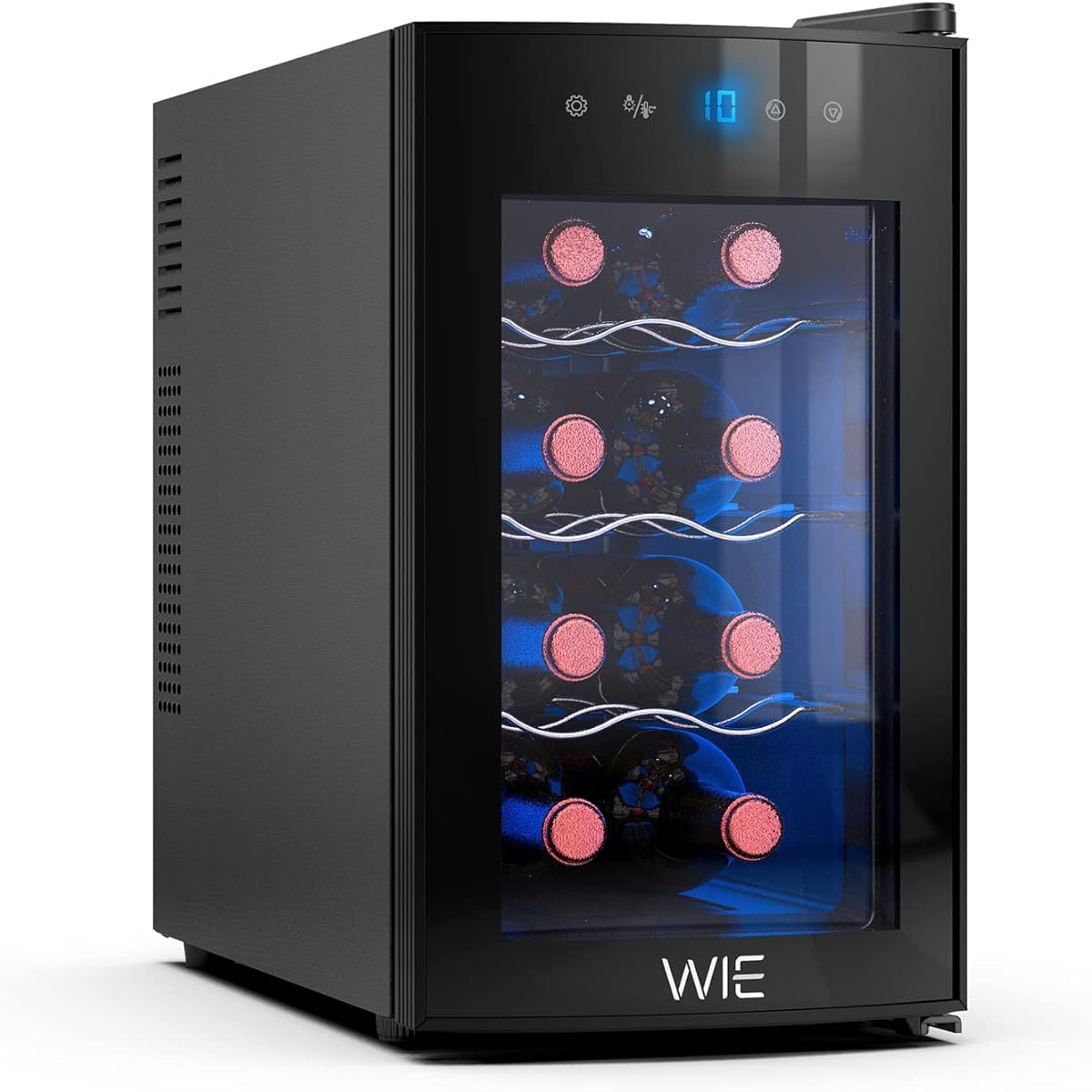 WIE Wine Cellar, 8-Bottle Storage, Newest Peltier Type, Quiet, Energy Saving, Small, Eco [PSE Safety Certification + Double Layer UV Protection Tempered Glass] Compact Model, Japanese Chip, Wine