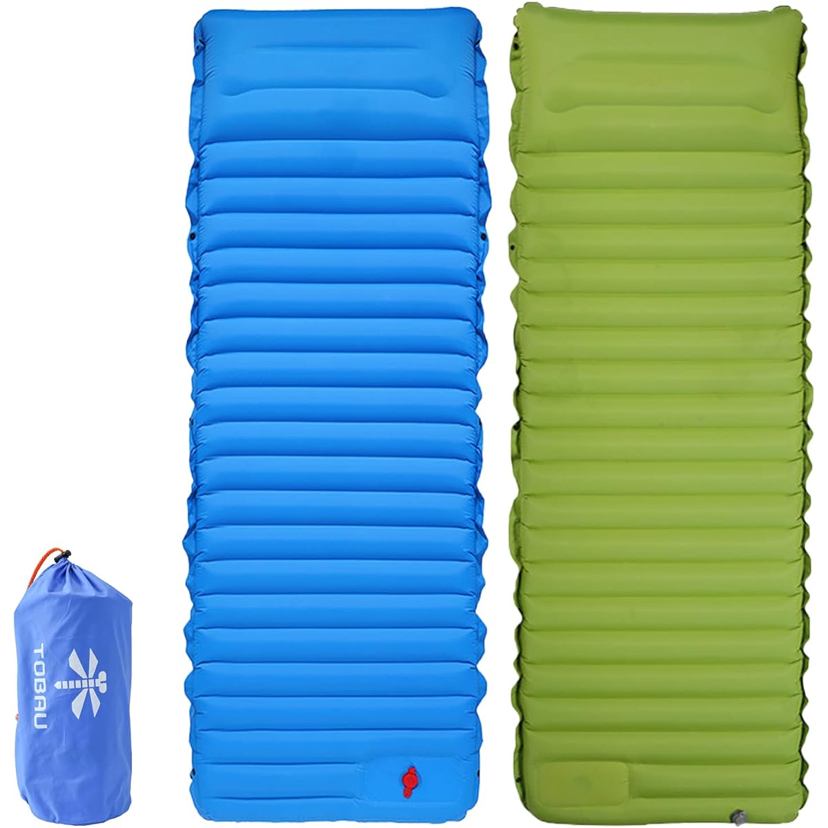 TOBAU Air Mat, Camping, Foot Operated, 190 x 70 cm, Thickness: 10 cm, Outdoor Mat, Connectable, Waterproof, Moisture Proof, Includes Pillow, Lightweight, Compact, Disaster Prevention, Sleeping in the Car, Storage Bag Included, Mat, Thick