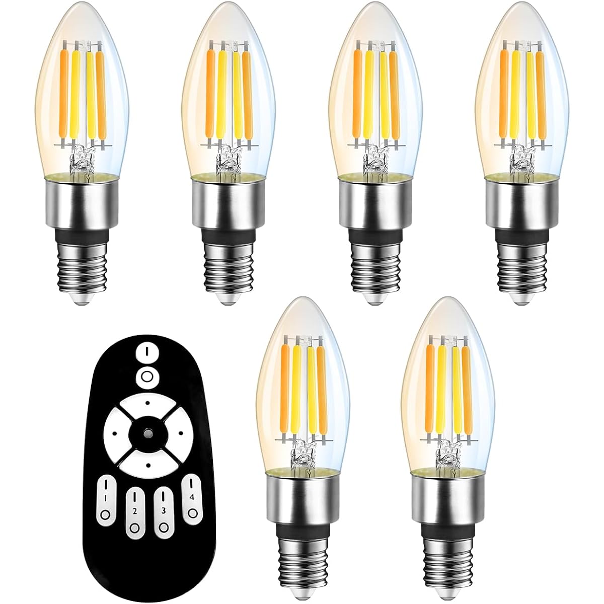 ANWIO Candelabra Bulbs, 6 Pack, B11 E17 Base, 600lm, 4.5W Power Consumption (50W Equivalent), Candelabra Bulb, Candelabra Shape Light Bulb, Candelabra Shape Filament Bulb, Stepless Dimming, 90% Energy