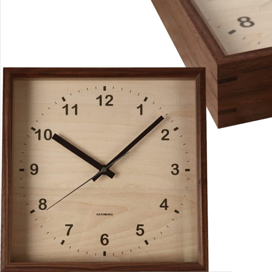 KATOMOKU muku square clock km-38B Wood Walnut Wall Clock Continuous Second Hand (Quartz Clock)