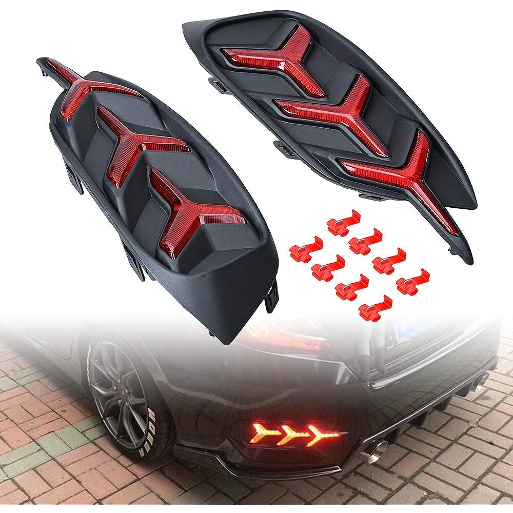 Red Lens Y LED Bumper Ref Lector Lamp 2016-2019-2020 Honda Civic LX EX Touring Sedan Compatible-Tail Brake & Rear Foglight