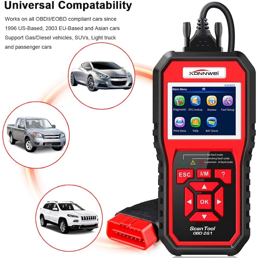 Obd2 Scanner, Auto Diagnostic Code Scanner KW850 Pro Universal Car Engine Scanner OBD Scanner Tool Check Engine Light All OBD II Car Code Reader Since 1996 [2018 Upgraded Exclusive Version] KW850 Pro 4333089962
