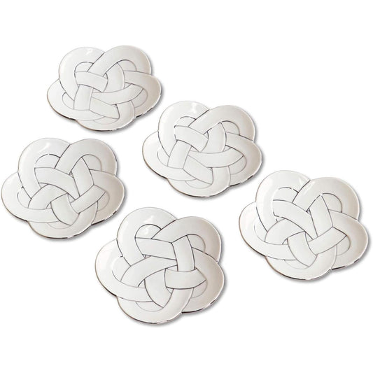 New Year Tableware Japanese Tableware Plate 15cm Lucky Charm Arita Ware Plum Musubi Platinum Wire Silver Medium Plate Set of 5 in Presentation Box