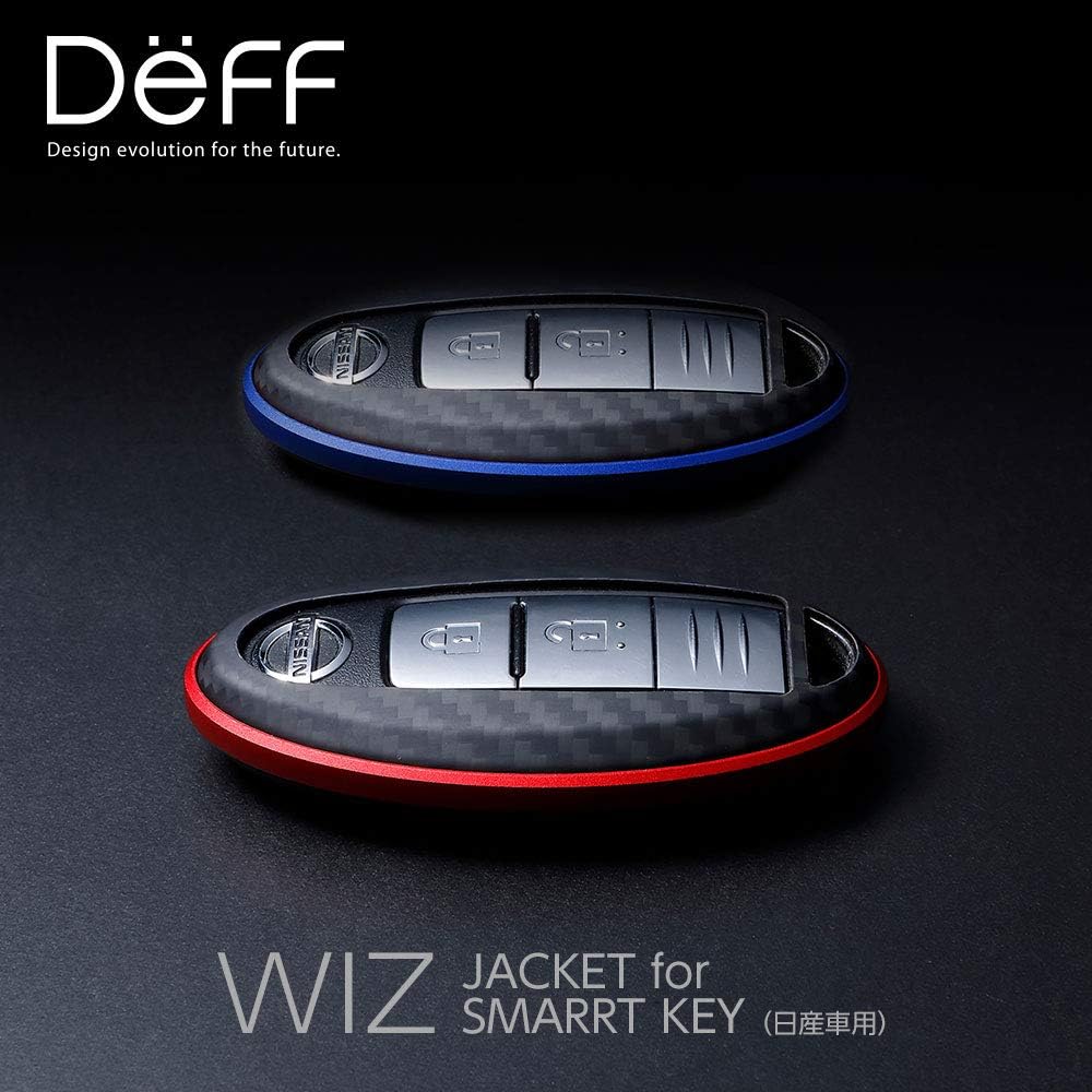 Deff WIZ JACKET for SMART KEY Nissan Smart Key Kevlar Aramid Fiber Material Ultra Thin 0.7mm Compatible with GT-R, Fairlady Z, INFINITY (Matte Black x Blue) Not compatible with New Days WMC-NIS01BBU