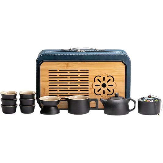 Tea Set, Ceramic Tea Cup, Japanese Teapot, Set of 11, Portable, Lightweight, Teapot & Cup Set, For Travel, For Going Out, For Home, For Parents And Children, Great Gift, Luxury, Stylish, Gift Wrapped, Carrying Case Included (B)