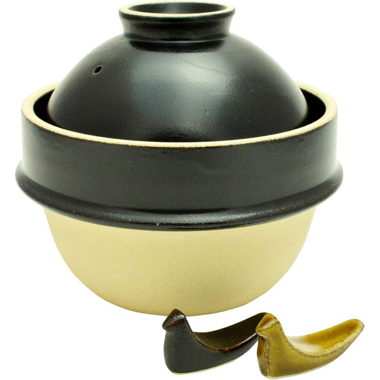 Tsukamoto Rice Pot, Black, 1 Cup, Living Alone, Mashiko Ware, Kamacco, Rice Pot, 2 Types of Chopstick Rests Included, AKM-2