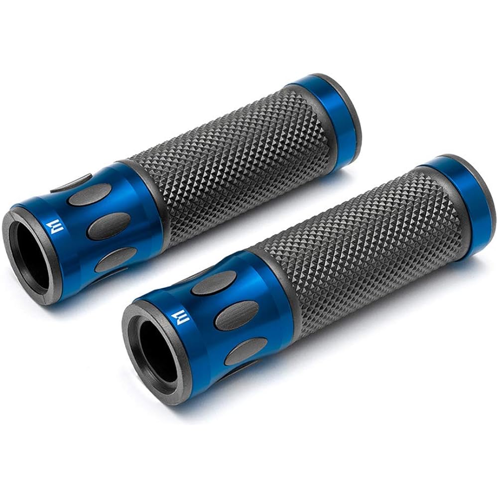 Hand grip for motorcycles 7/8 inch bar blue -aluminum treatment aluminum