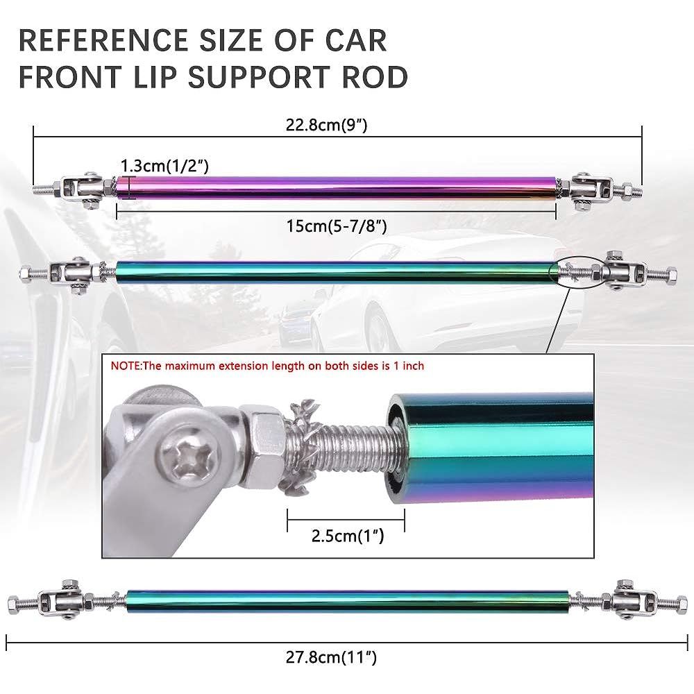 Adjustable splitter strat rod 2 pieces 6-11 inch front lip strat rod bumper splitter universal tie support bar (multi -color, 8-11 inches)