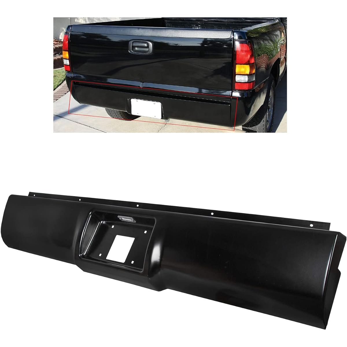 ECOTRIC Rear Steel Roll Pan Banpar Numbers Plate Plate Box with Screw with Light 1988-1998 Chevrolet Silverado/GMC Sierra C/K Series C1500 C2500 C3500 K1500 K2500 K3500