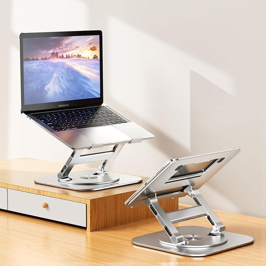 Reinforced Laptop Stand, PC Stand, Tablet Stand, Foldable, 360° Rotation, Stepless Angle/Height Adjustment, Ergonomics, Stability, Heat Dissipation, Improves Posture, Made of Aluminum Alloy, Compatible with 11-17.3 inches or smaller PS: For fixed locatio