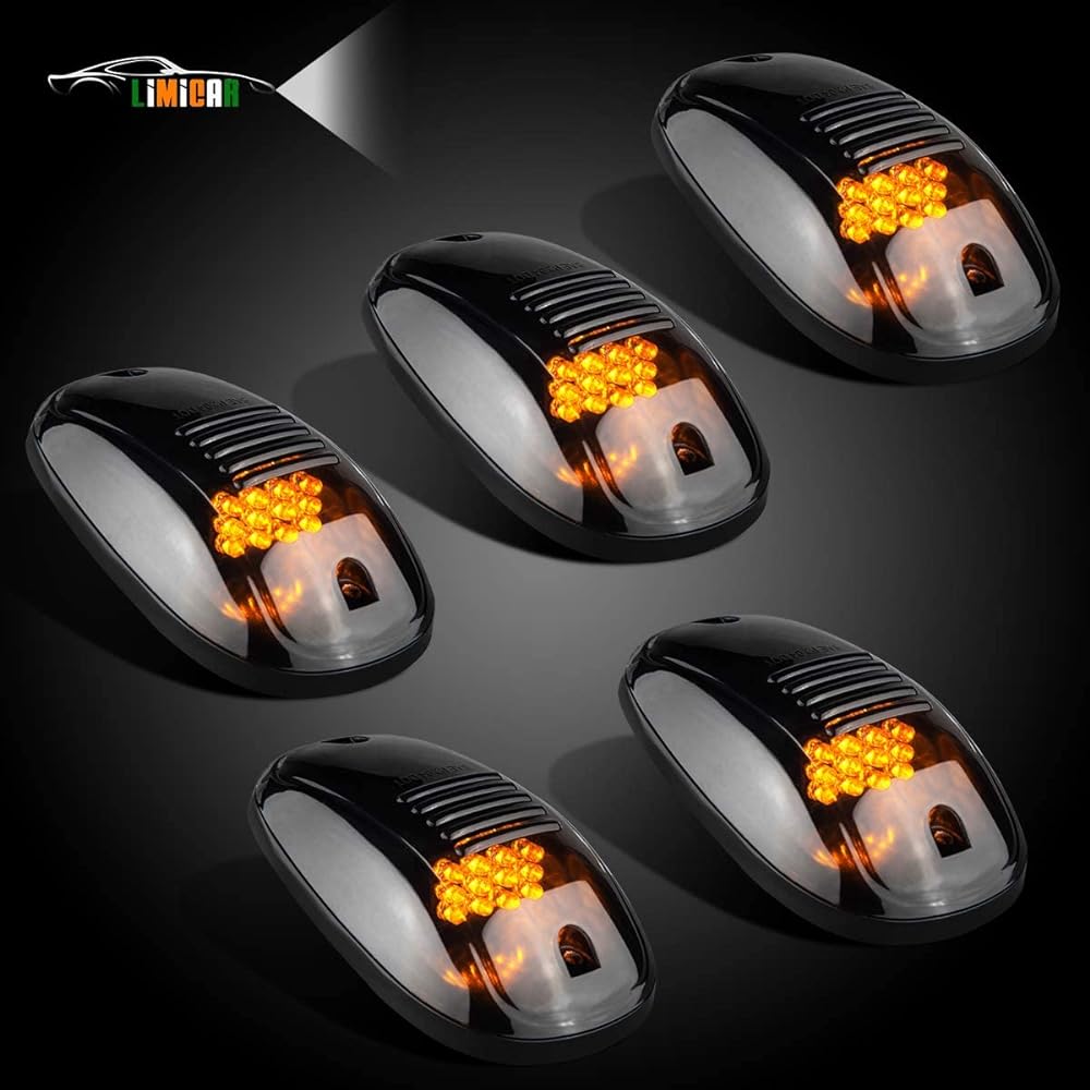 LIMICAR 5X Amber Cab Roof Marker Top Clearance Running 12LED Car Bright Compatible Model: 03-10 DODGE RAM 1500 2500 3500 4500 11-16 RAM 1500 2500 2500 4500 Pickup Truckstock Cab Marker With Light