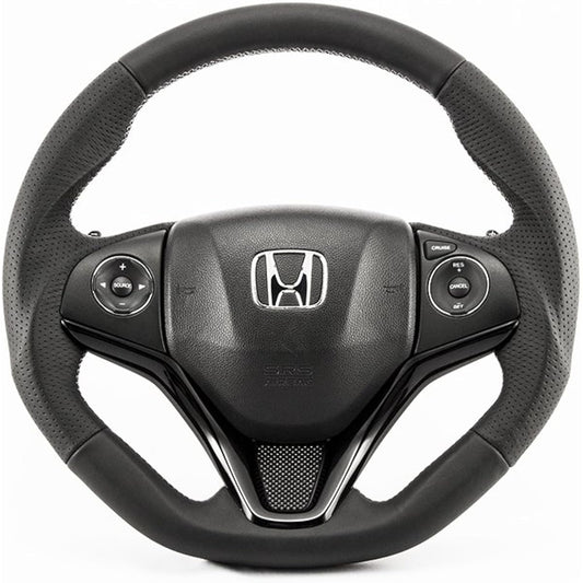 KENSTYLE Original Steering HA01 Honda Fit (GK3/GK4/GK5/GK6/GP5/GP6) All Black Leather (Red Stitching)