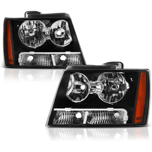 VIPMOTOZ Black Housing OE Style Head Light Head Lamp Acembris 2007-2014 Chevrolet Avarante Taho Subarban 1500 2500 Ride seats & passenger seat side