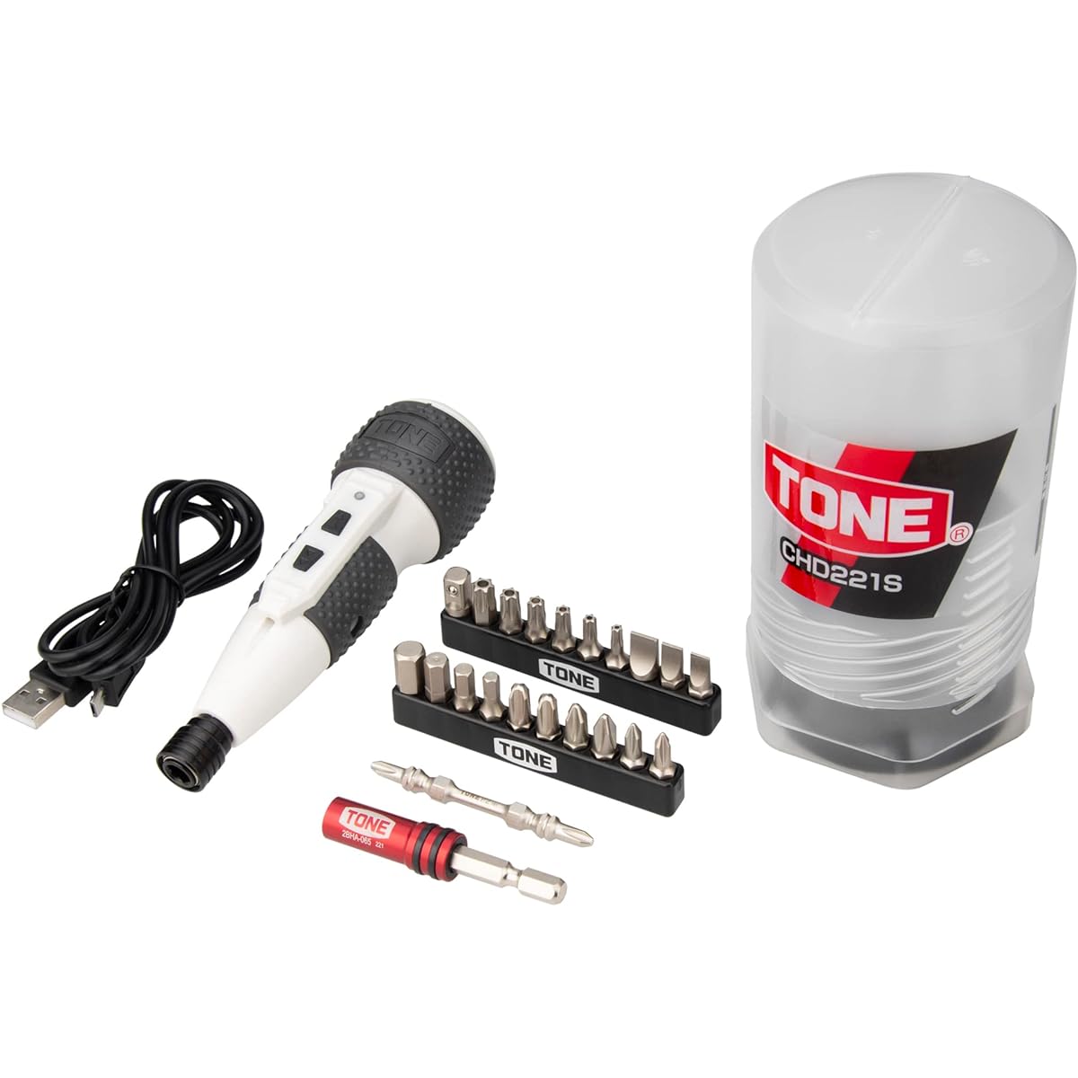 TONE Electric Screwdriver Bit Set CHD221S Bit Insertion & 6.35mm (1/4") 2.5N・m Contents 23 Pieces White